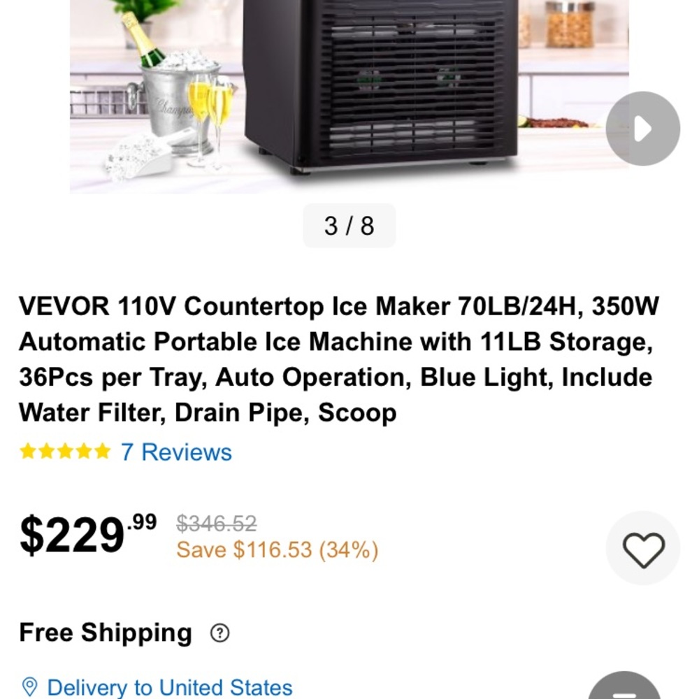 VEVOR 110V Countertop Ice Maker 70LB/24H, 350W Automatic Portable Ice Machine